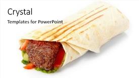  Presentation with breakfast burrito - PPT theme having breakfast burrito - tortilla with beef and vegetables background and a  colored foreground