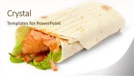  Presentation with breakfast burrito - PPT theme featuring breakfast burrito - tortilla with fish and vegetables background and a cream colored foreground