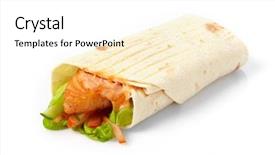  Presentation with tortilla - Presentation theme having breakfast burrito - tortilla with fish and vegetables background and a  colored foreground