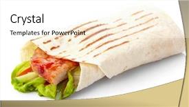  Presentation with tortilla - PPT layouts consisting of breakfast burrito - tortilla with meat and vegetables background and a white colored foreground