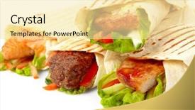  Presentation with breakfast burrito - Amazing slide set having breakfast burrito - tortilla with vegetables backdrop and a blonde colored foreground