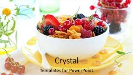  Presentation with milk - PPT theme with breakfast cereal - bowl of cornflakes with milk background and a yellow colored foreground