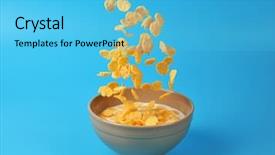  Presentation with corn flakes - Audience pleasing PPT layouts consisting of breakfast cereal - bowl with corn flakes backdrop and a cyan colored foreground