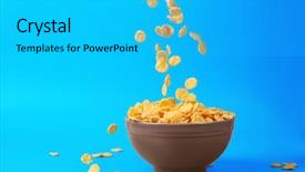  Presentation with flakes cereal - Beautiful PPT theme featuring breakfast cereal - bowl with corn flakes backdrop and a cyan colored foreground