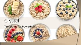  Presentation with berries - PPT theme enhanced with breakfast cereal - bowls of oatmeal with berries background and a lemonade colored foreground