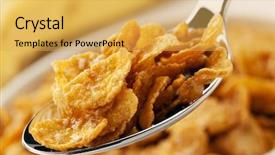  Presentation with breakfast - Theme featuring breakfast cereal - closeup of cornflakes background and a yellow colored foreground