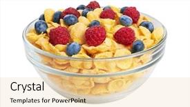  Presentation with flakes cereal - Audience pleasing PPT layouts consisting of breakfast cereal - corn flakes with fresh berries backdrop and a blonde colored foreground