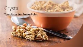  Presentation with breakfast cereal - Cool new PPT theme with breakfast-cereal-morning-granola backdrop and a coral colored foreground