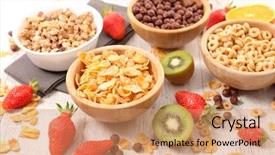  Presentation with breakfast cereal - Beautiful slides featuring breakfast cereal backdrop and a coral colored foreground