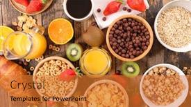  Presentation with orange juice - Beautiful slide deck featuring breakfast-cereals-assortment-with-orange backdrop and a gold colored foreground