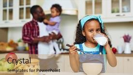  Presentation with african children - Presentation consisting of breakfast children - happy african-american girl looking background and a coral colored foreground