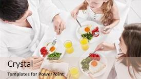  Presentation with breakfast children - PPT theme featuring breakfast children - happy family in the kitchen background and a  colored foreground