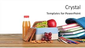  Presentation with breakfast children - Colorful slide set enhanced with breakfast children - meal for schoolchild on table backdrop and a white colored foreground