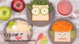  Presentation with faces - Slide set featuring breakfast children - sandwiches for kids background and a coral colored foreground