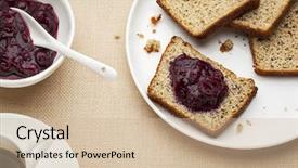  Presentation with sugar free - Presentation theme consisting of breakfast concept - slices of freshly baked gluten free bread made with almond and coconut flour and flaxseed meal home made sugar free cranberry sauce and coffee background and a soft green colored foreground