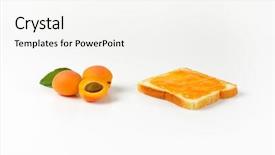  Presentation with apricot - Slide deck enhanced with breakfast consists of white toast with apricot jam and fresh apricots background and a white colored foreground