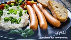  Presentation with breakfast - Slide set with breakfast-cottage-cheese-boiled-sausages background and a ocean colored foreground