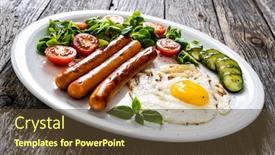  Presentation with cheese - Presentation theme with breakfast-cottage-cheese-boiled-sausages background and a tawny brown colored foreground