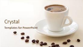  Presentation with coffee beans - Colorful presentation design enhanced with breakfast cup of coffee backdrop and a sky blue colored foreground