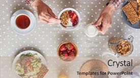  Presentation with milk tea - Colorful slide deck enhanced with breakfast eating muesli with milk backdrop and a coral colored foreground
