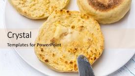  Presentation with muffins - Colorful slide set enhanced with breakfast english muffins backdrop and a yellow colored foreground