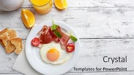  Presentation with bacon - Slides featuring breakfast food - bacon and eggs on color background and a light gray colored foreground
