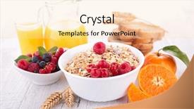  Presentation with muesli - PPT theme having breakfast food - muesli fruits and orange juice background and a lemonade colored foreground