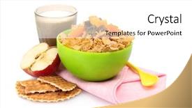  Presentation with green glass - Slide set enhanced with breakfast food - tasty cornflakes in green bowl background and a white colored foreground