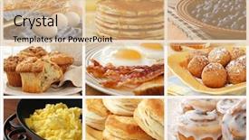  Presentation with breakfast biscuits - Audience pleasing PPT theme consisting of breakfast food collage includes pancakes backdrop and a coral colored foreground