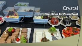  Presentation with hotel - PPT theme enhanced with breakfast-food-seved-as-smorgasbord background and a ocean colored foreground