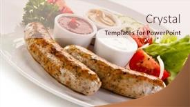  Presentation with sausages - Slide set featuring breakfast - fried white sausages and vegetables background and a lemonade colored foreground