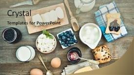  Presentation with dairy products - Amazing PPT theme having breakfast fruit and dairy product backdrop and a coral colored foreground