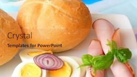  Presentation with onion - Colorful slides enhanced with breakfast - healthy eating rolls ham onion eggs and milk backdrop and a gold colored foreground