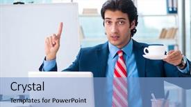  Presentation with whiteboard - Presentation theme enhanced with breakfast importance - young handsome businessman in front background and a  colored foreground