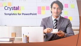  Presentation with employee working in industry - Audience pleasing slide set consisting of breakfast importance - young handsome employee working backdrop and a  colored foreground