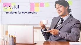  Presentation with employee working in industry - Beautiful slide deck featuring breakfast importance - young handsome employee working backdrop and a  colored foreground