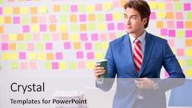  Presentation with concept - PPT theme having breakfast importance - young handsome man in conflicting background and a  colored foreground