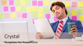  Presentation with concept - Beautiful slide set featuring breakfast importance - young handsome man in conflicting backdrop and a  colored foreground