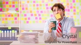  Presentation with concept - Amazing presentation theme having breakfast importance - young handsome man in conflicting backdrop and a coral colored foreground