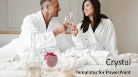  Presentation with sparkling wine - PPT theme featuring breakfast in bed at hotel background and a light gray colored foreground