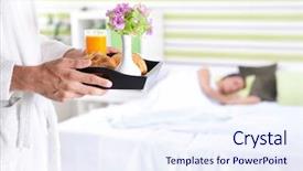  Presentation with temple breakfast - Audience pleasing PPT layouts consisting of breakfast in bed young man backdrop and a  colored foreground