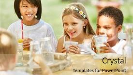  Presentation with summer camp - Slide set enhanced with breakfast in international summer camp background and a lemonade colored foreground