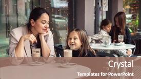  Presentation with snack time chip cracker crisps - Beautiful PPT theme featuring breakfast in the city street backdrop and a coral colored foreground