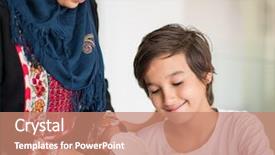  Presentation with muslim kidsanimasi - PPT layouts having breakfast kids - muslim traditional woman with son background and a coral colored foreground