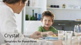  Presentation with table meal plan for osteotphorosis - Audience pleasing PPT layouts consisting of breakfast kids - young boy having meal backdrop and a light gray colored foreground