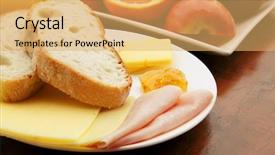  Presentation with cheese - Audience pleasing PPT theme consisting of breakfast meal with bread ham backdrop and a yellow colored foreground