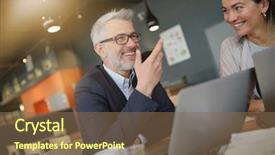  Presentation with salesman - Beautiful PPT theme featuring breakfast meeting in modern space backdrop and a violet colored foreground