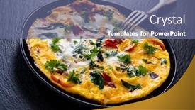  Presentation with breakfast - Beautiful PPT theme featuring breakfast-omelette-with-vegetables backdrop and a ocean colored foreground