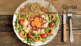  Presentation with rocket - Presentation theme featuring breakfast omlet with sausage background and a coral colored foreground