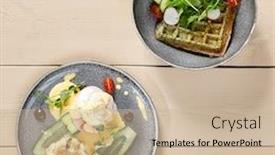  Presentation with healthy breakfast - PPT layouts consisting of breakfast-on-wooden-table-healthy background and a soft green colored foreground